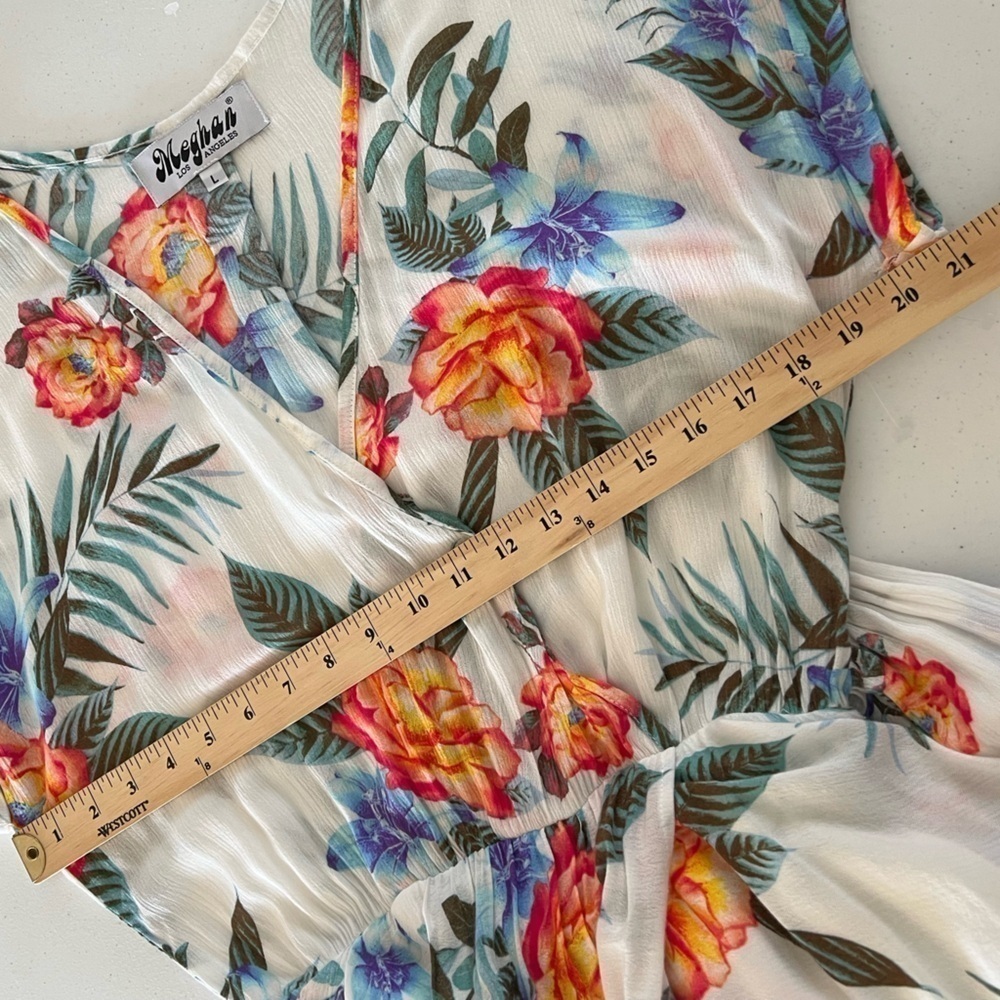 Meghan LA Women’s Jasmine Wrap Maxi Dress Floral Short Sleeve Large NWOT Flaws - Picture 8 of 16